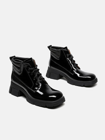 PAZZION, Kenzie Patent Lace Up Ankle Boots, Black